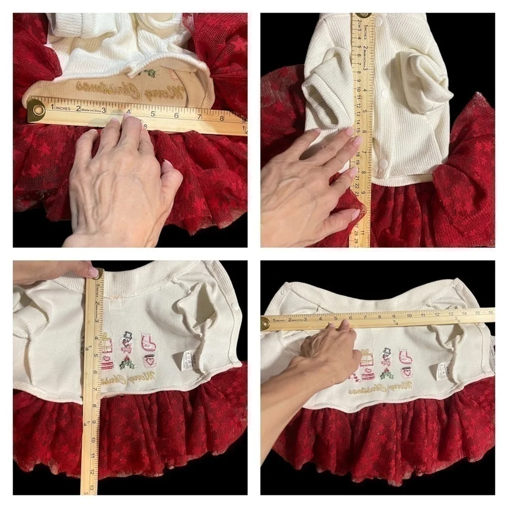 Christmas Puppy Dog Dress Lace Tulle Bottom Leash attachment Beige Red Small